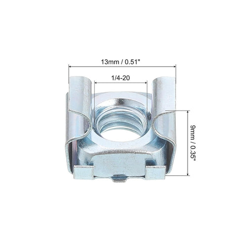uxcell 1/4-20 20Pcs Cage Nut, Snap-in Cage Nuts, Carbon Steel Zinc Plated Metric Nut for Server Rack Cabinet, Silver