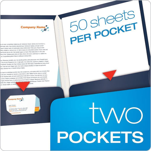 Oxford Laminated Twin-Pocket Folders, Letter Size, Navy, Box of 25, Holds 100 Sheets