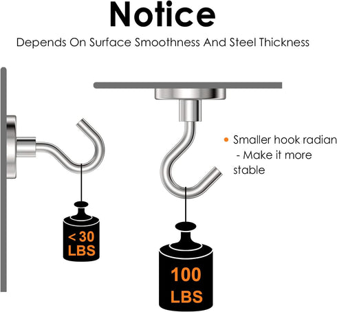 Magnetic Hooks Heavy Duty, 100 lbs Strong Hooks for Hanging, Pack of 8 Magnet with Hook for Cruise, Grill, Fridge