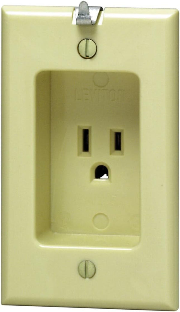 Leviton 688-I 15 Amp, 125 Volt, 1 Gang Recessed Single Receptacl, Ivory