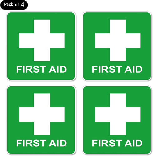 dealzEpic First Aid Decal Sign - Self Adhesive Waterproof Vinyl Sticker (3.94x3.94 inches, Pack of 4)