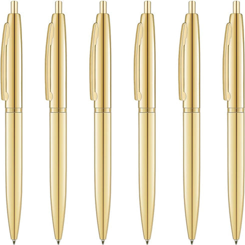 Unibene 6 Pack Gold Click Ballpoint Pens, Black Ink, Medium Point (1 mm), Metallic Retractable Pen for Gifts