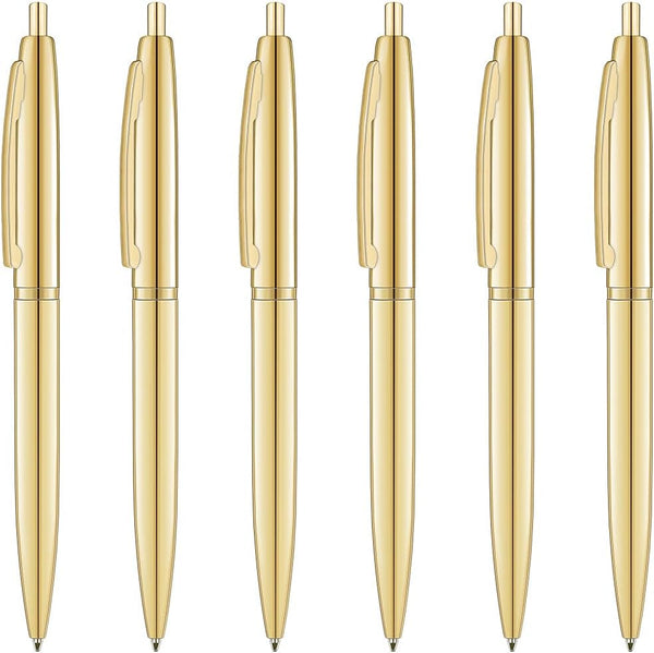 Unibene 6 Pack Gold Click Ballpoint Pens, Black Ink, Medium Point (1 mm), Metallic Retractable Pen for Gifts
