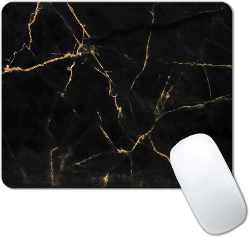 Marble Mouse Pad - Black & Gold, Modern Marbling, Non-Slip Rubber Base for Wireless Laptop