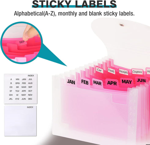H4D 13 Pocket Accordion File Organizer, Coupon Receipt Holder, 7x4.5 Inches, Pink