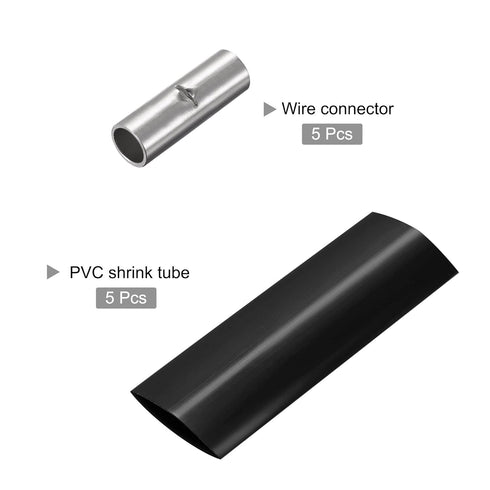 MECCANIXITY Non-Insulated Copper Wire Crimp Connector Terminals, 8 AWG with PVC Heat Shrink Tubing, Pack of 5