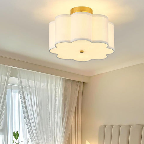 13.3"Semi 3-Light Flush Mount Ceiling Light Fixture, Modern Close to Ceiling Light With Fabric Flower-Shaped Shade