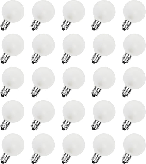 25 Pack G40 Frosted Replacement Bulbs, 5W Globe Light Bulbs, E12 Candelabra Base, 2200K Warm White for Outdoor