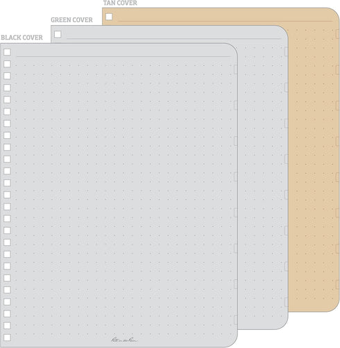 Rite in the Rain Weatherproof Side Spiral Notebook, 3 Pack, 6.625" x 8.5", Black, Tan, Green Covers, Dot Grid