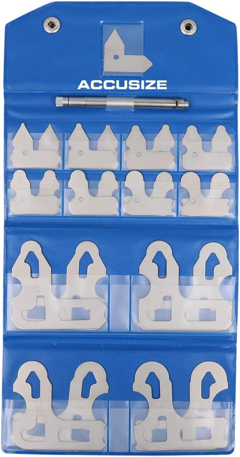 Accusize Industrial Tools 25 Pc Radius Gage Set with Holder, Fractional 1/64-1/2'' Gages, 3602-5021