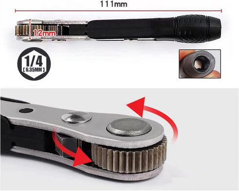 11pc 36-Tooth 1/4 inch Mini Ratchet Wrench Screwdriver Bit Set, High Torque Mini Offset Reversible Drive Handle