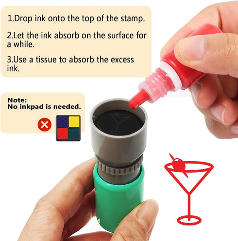 Play as Pro 3 Pack Martini Stamp,Self Inking Rubber Hand Stamp, Martini Glass Drink Stamp for Parties, Bars, Nightclubs
