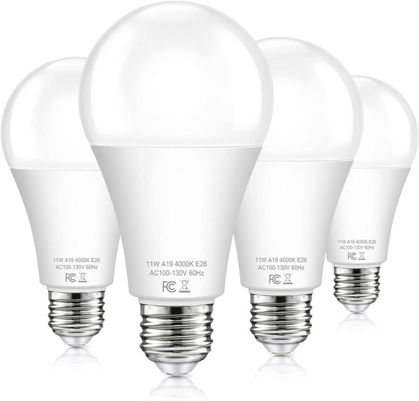 TOBUSA Dusk to Dawn Sensor Light Bulb, A19 LED, 100W Equivalent, E26 Sensor Bulbs, 4000K, 11W, 4-Pack