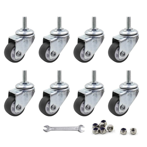Luomorgo 8 Pcs 1" Swivel Stem Caster Wheels for Tiny Shopping Cart, No Noise TPE, 141lb Load Capacity