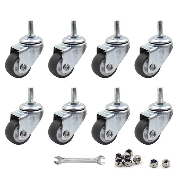Luomorgo 8 Pcs 1" Swivel Stem Caster Wheels for Tiny Shopping Cart, No Noise TPE, 141lb Load Capacity