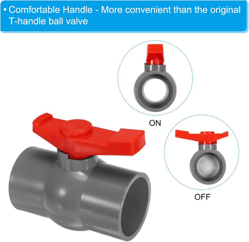 PATIKIL 63mm 2-1/2" ID PVC Ball Valve, 2 Pack Socket Type Shut-off Valve with Easy to Rotate Handle for Water Flow