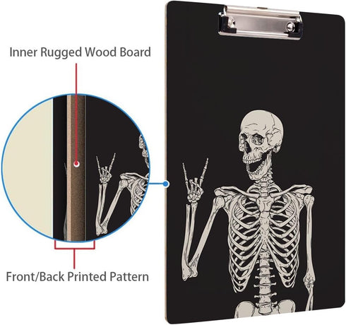 Britimes Decorative Clipboard Hardboard Wood Nursing Clip Board for Standard A4 Letter Size, Funny Skull Skeleton 12.6"