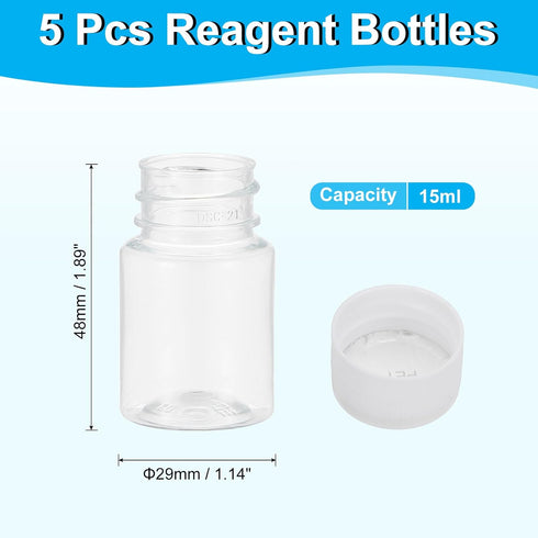 PATIKIL 5 Pcs 15ml Reagent Bottles: PET Wide Mouth Round Bottles with Screw Cap for Lab Liquid Sample Storage