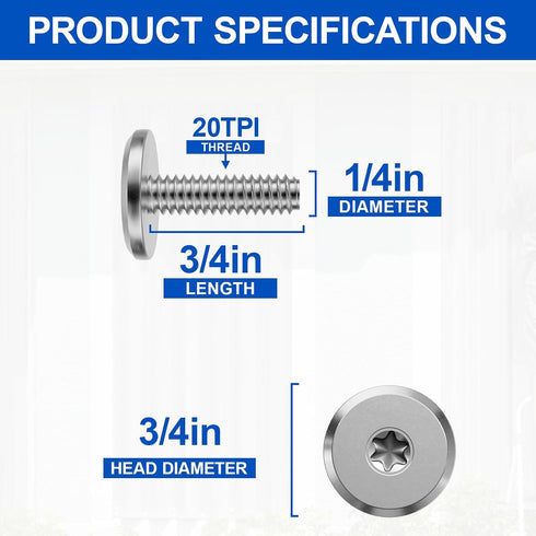 FMhotu 304 1/4" 3/4", 100-Pack Combo Sidewalk Screws Bolts, Stainless Steel Hurricane Shutter Hardware Rust-Resistant