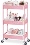 TOOLF 3-Tier Rolling Cart, Pink Metal Utility Cart with Lockable Wheels, Easy Assembly for Baby Room, Bathroom, Kids'