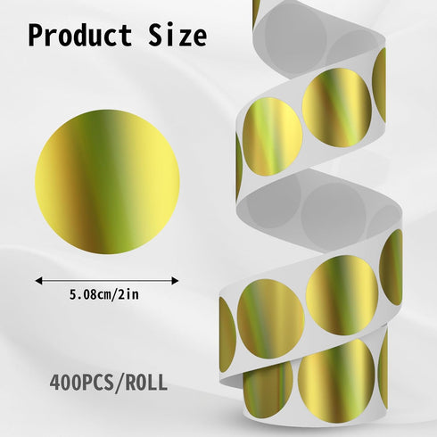 Holographic Thermal Labels Gold 400Pcs/Roll - 2” Round Direct Thermal Printer Label Stickers - Self Adhesive Golden Thermal Labels for Business Logo Design Gift Wrapping