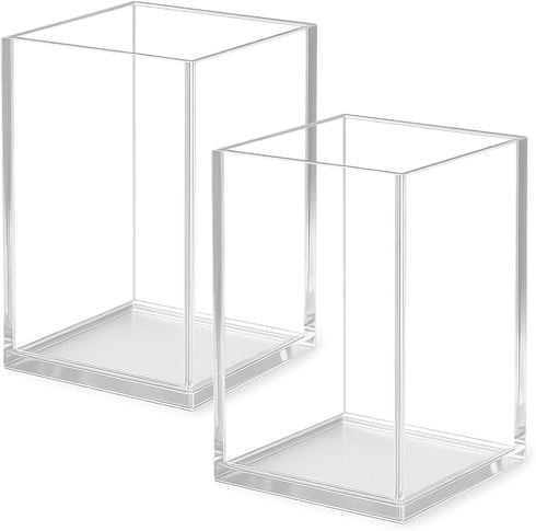 Attkryy Clear Acrylic Pen Holder Cup Set of 2, Simple Modern Desktop Organizer