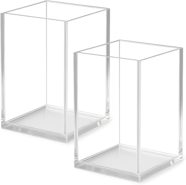 Attkryy Clear Acrylic Pen Holder Cup Set of 2, Simple Modern Desktop Organizer