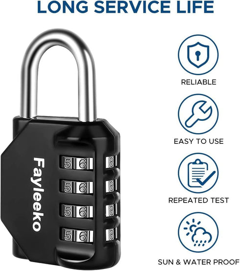 Combination Lock, 4 Digit Padlock for School Gym Locker, Toolbox, and Storage Cases (1 Pack, Black)