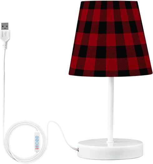 3 ALAZA Table Lamp Red and Black Buffalo Plaid Checkered Xmas Bedside Lamp for Bedroom LED Nightstand Desk Lamp