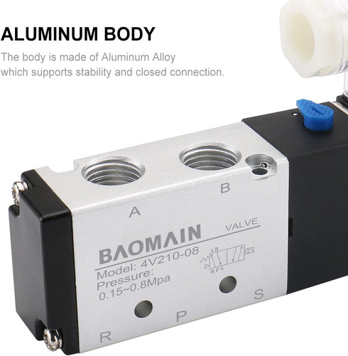 Baomain Pneumatic Air Control Solenoid Valve, 4V210-08, 220V AC, 5 Way 2 Position