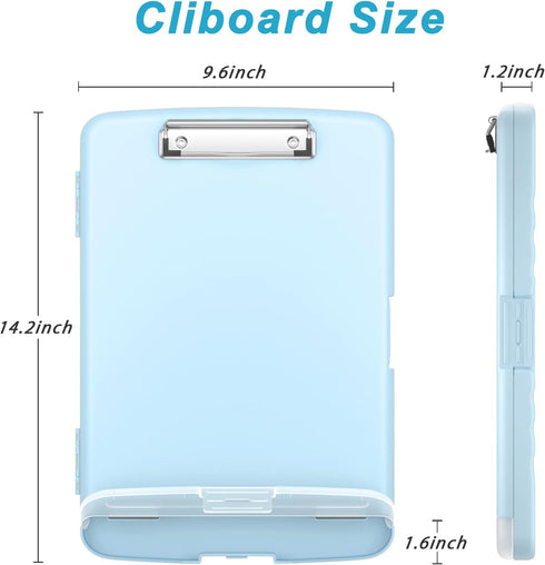 Rimilak Plastic Clipboard with Storage, High Capacity Nursing Clipboards with Pen Holder, Slim Clipboard Storage Box with Heavy Duty Clips, Clipboard Folder Side-Opening, Light Blue by Rimilak