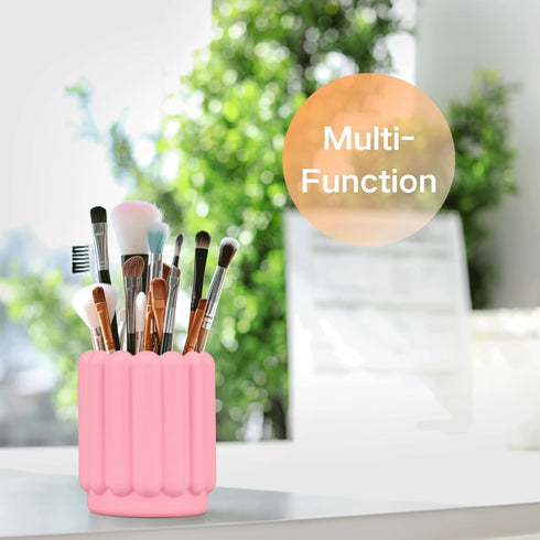 Silicone Pink Pen Holder, Cute Desk Accessories for Kids, Office Decor, Pen Pot Organizer for Desktop