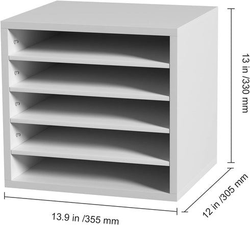 VEVOR Office Mailbox Literature Organizers, 5 Compartments with Adjustable Shelves, Wood Sorter 13.9x12x13 inches, White