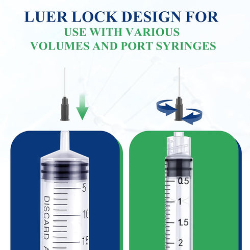 100Pcs 22 Gauge 1 Inch Luer Lock for Industrial Lab, Measuring and Plants, Individually Sealed