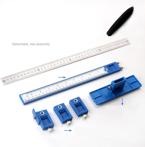 Cabinet Hardware Jig Tool, Drill Guide Sleeve Template for Imperial & Metric, ABS Aluminum Wood Drilling Dowel Ruler