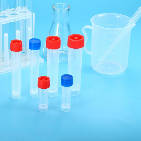 PATIKIL 10mL Plastic Test Tubes, 80 Pack Graduated Vial Container with Red Clear Screw Cap