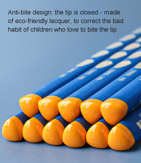 Triangular Fat Pencil - 12 Pack Jumbo Wood Pencils for Writing & Drawing, Thick HB with Eraser & Sharpener
