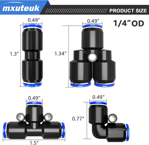 mxuteuk 1/4 Inch OD Push to Connect Fittings 1/4 Inch Quick Connect Fittings Air Hose Fittings Pneumatic Fittings Kit for 1/4 inch Tube (30PCS) by mxuteuk