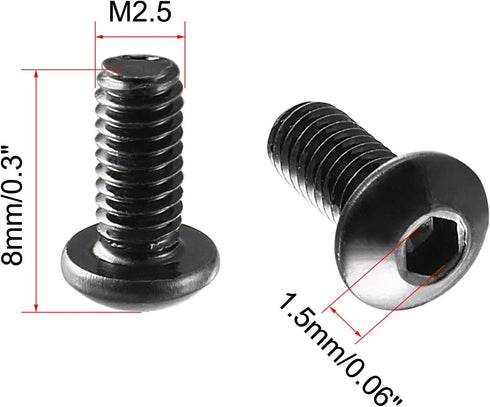 uxcell M2.5x6mm Thread Button Head Hex Socket Cap Screw Bolt, 100pcs