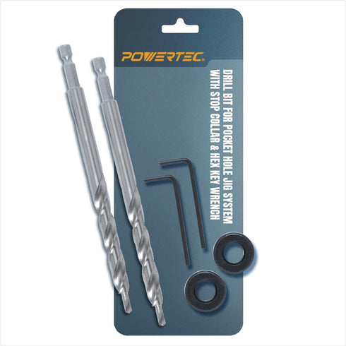 POWERTEC 71933-P2 1/4" Hex Shank Pocket Hole Drill Bit, Replacement Twist Step Drill Bit for Pocket Hole Jig System