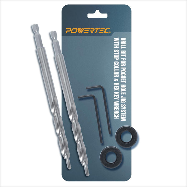 POWERTEC 71933-P2 1/4" Hex Shank Pocket Hole Drill Bit, Replacement Twist Step Drill Bit for Pocket Hole Jig System