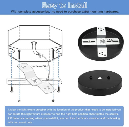 Helunsi 2 Sets 4 inch 4" Light Fixture Mounting Bracket, Universal Crossbar for Lighting, Ceiling Fan Mounting Plate