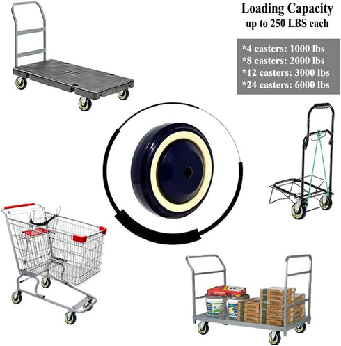 SYRATION 4" x1.25" 1000 lbs (4-Pack 3/8" Shopping Cart Wheel Dark Blue Polyurethane Stepped on Bore Beige Stepped Face
