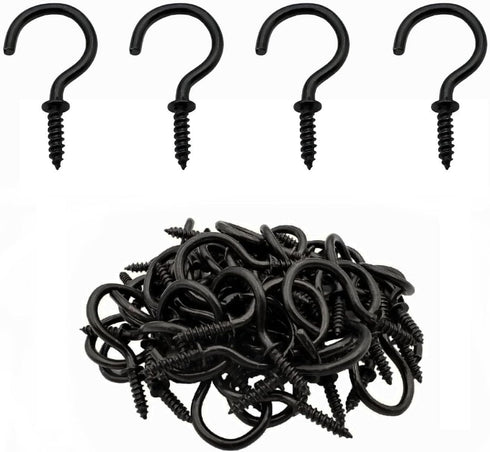 72 Pcs Black Ceiling Screw Hooks, 7/8 Inch Screw-in Light Hanging Cup Hooks