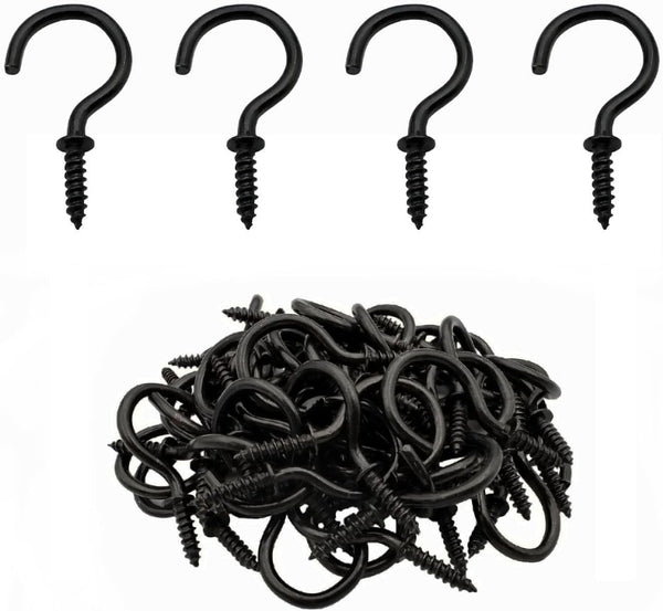 72 Pcs Black Ceiling Screw Hooks, 7/8 Inch Screw-in Light Hanging Cup Hooks