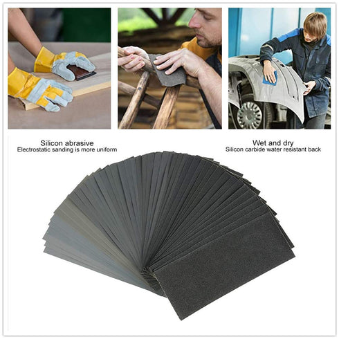 Leopard Twin-Ultra Fine 51 Pcs Wet Dry Sandpaper - Assorted Grit Sanding Paper for Wood and Metal, 9 x 3.6 Inches