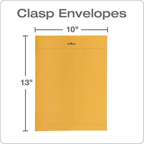 Quality Park 10 x 13 Clasp Envelopes, Clasp and Gummed Closures for Storing or Mailing, 28 lb Kraft Paper, 100 per Box (QUA38197) by Quality Park