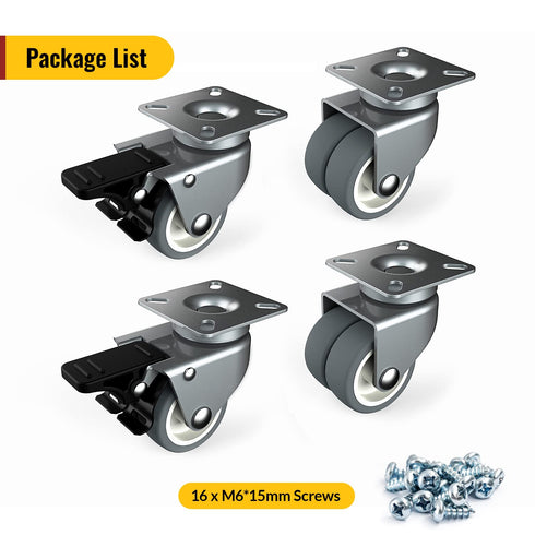 Heavy Duty Caster Wheels, 2 Inch Casters for Furniture, Safety Brake Swivel Caster Set of 4, Total Capacity 880 lbs