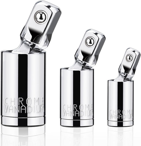 3PCS Universal Joint Socket Set, 1/4 3/8 1/2 Drive Swivel Socket Adapter for Narrow Spaces