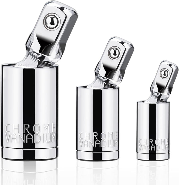 3PCS Universal Joint Socket Set, 1/4 3/8 1/2 Drive Swivel Socket Adapter for Narrow Spaces